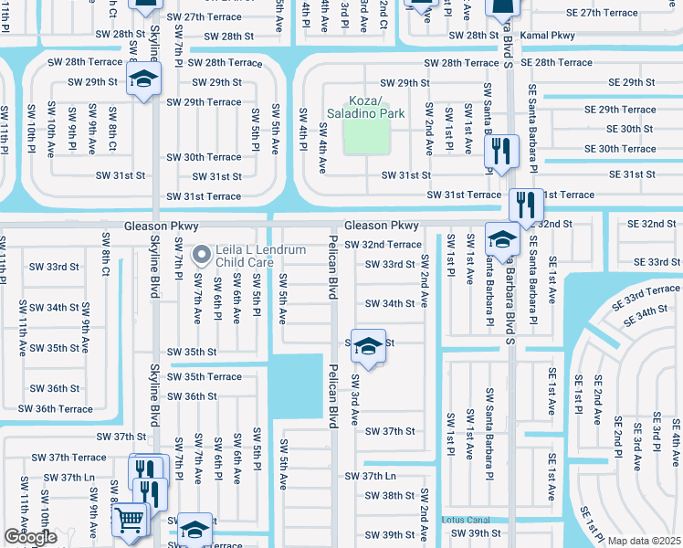 map of restaurants, bars, coffee shops, grocery stores, and more near 3307 Pelican Boulevard in Cape Coral