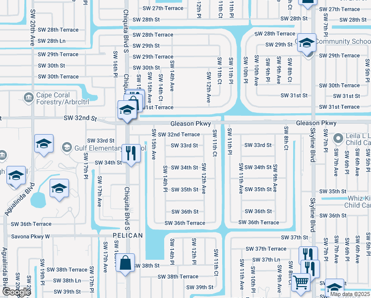 map of restaurants, bars, coffee shops, grocery stores, and more near 1224 Southwest 33rd Street in Cape Coral