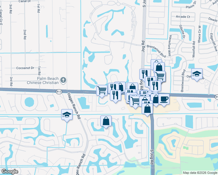 map of restaurants, bars, coffee shops, grocery stores, and more near 6775 Rothschild Circle in Lake Worth