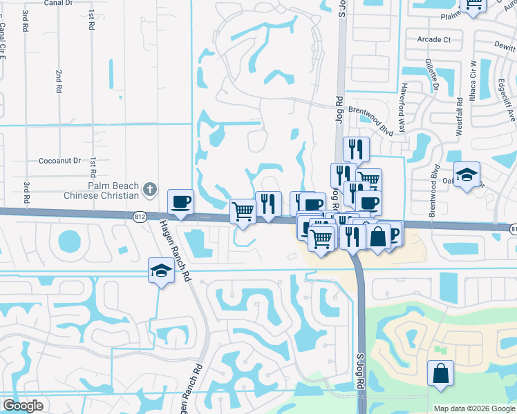 map of restaurants, bars, coffee shops, grocery stores, and more near 6775 Rothschild Circle in Lake Worth