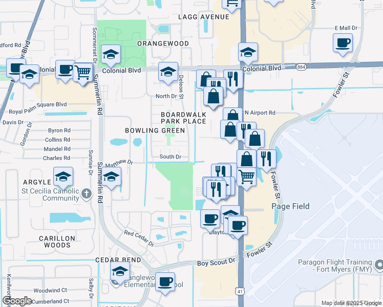 map of restaurants, bars, coffee shops, grocery stores, and more near 4855 Deleon Street in Fort Myers