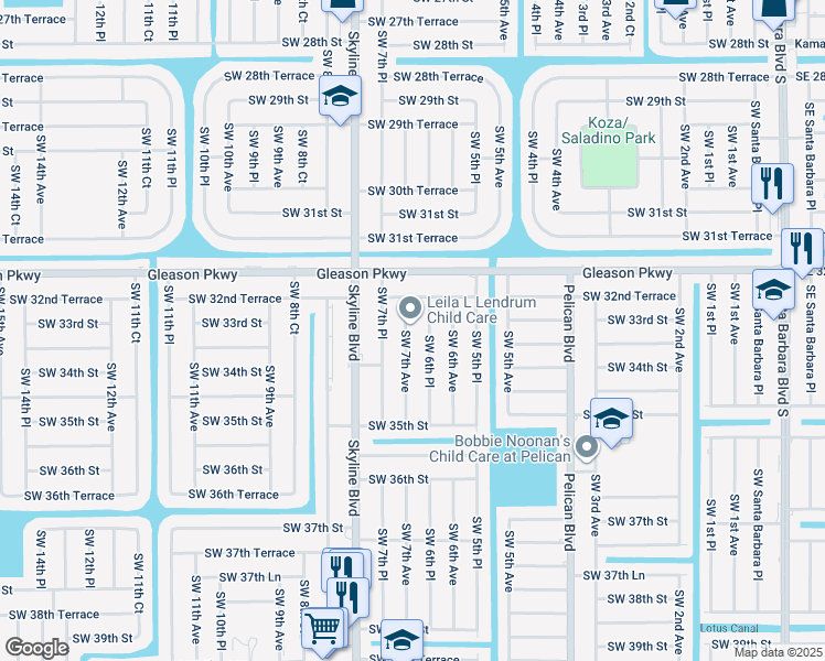 map of restaurants, bars, coffee shops, grocery stores, and more near 3305 Southwest 7th Avenue in Cape Coral