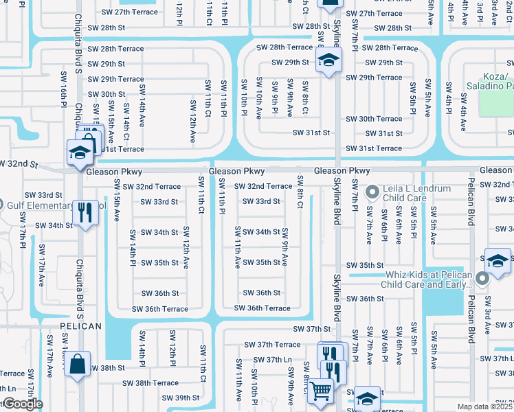 map of restaurants, bars, coffee shops, grocery stores, and more near 1000 Southwest 33rd Street in Cape Coral