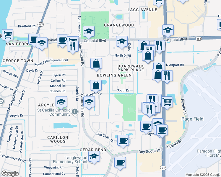 map of restaurants, bars, coffee shops, grocery stores, and more near 4862 West Drive in Fort Myers