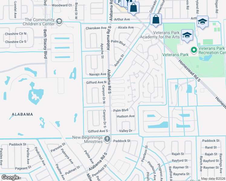 map of restaurants, bars, coffee shops, grocery stores, and more near 52 Hamlin Court in Lehigh Acres