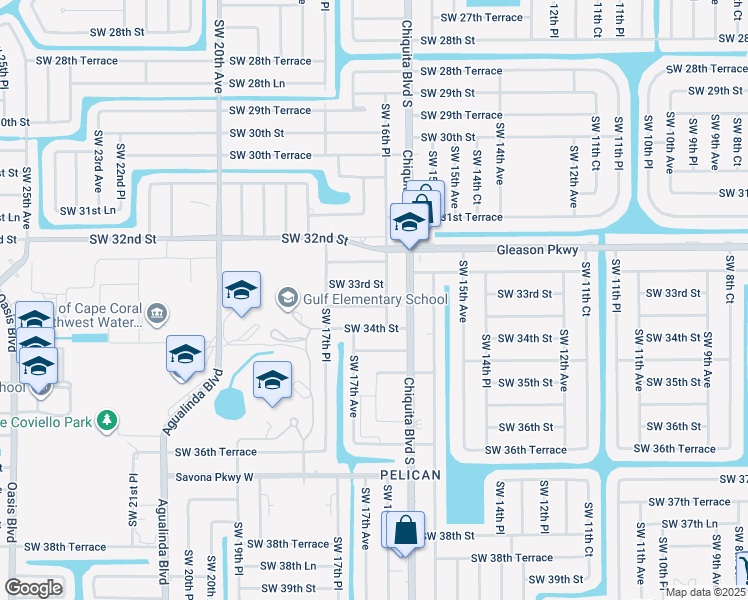 map of restaurants, bars, coffee shops, grocery stores, and more near 1615 Southwest 33rd Terrace in Cape Coral