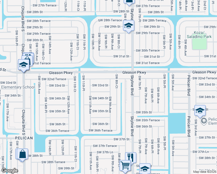 map of restaurants, bars, coffee shops, grocery stores, and more near 910 Southwest 33rd Street in Cape Coral