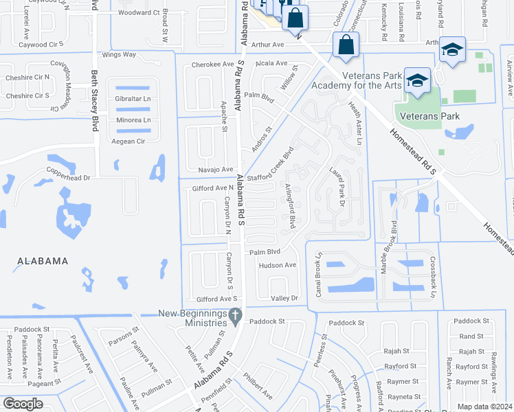 map of restaurants, bars, coffee shops, grocery stores, and more near 52 Hamlin Court in Lehigh Acres