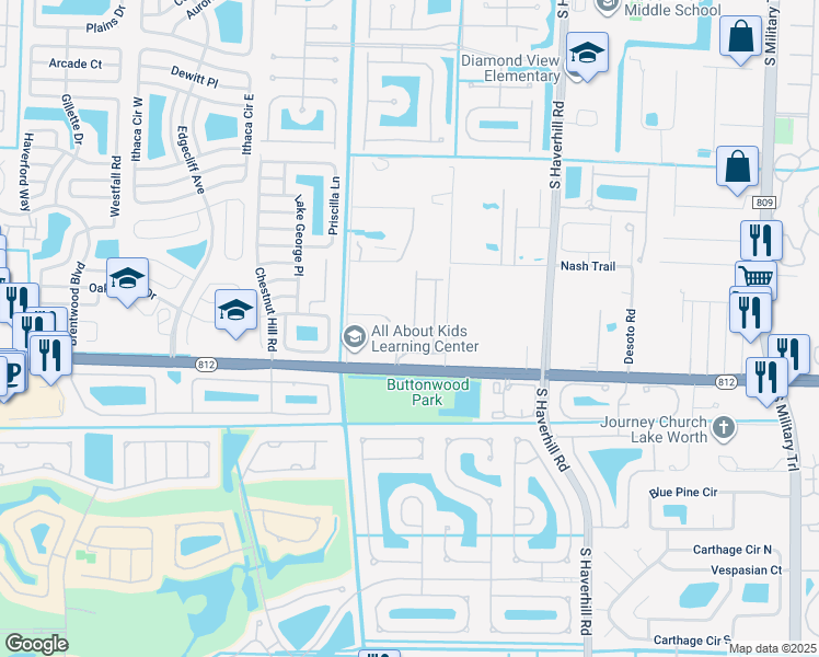 map of restaurants, bars, coffee shops, grocery stores, and more near 5961 Monterra Club Drive in Lake Worth