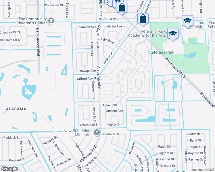 map of restaurants, bars, coffee shops, grocery stores, and more near 52 Hamlin Court in Lehigh Acres