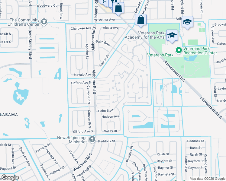 map of restaurants, bars, coffee shops, grocery stores, and more near 10572 Quincy Court in Lehigh Acres