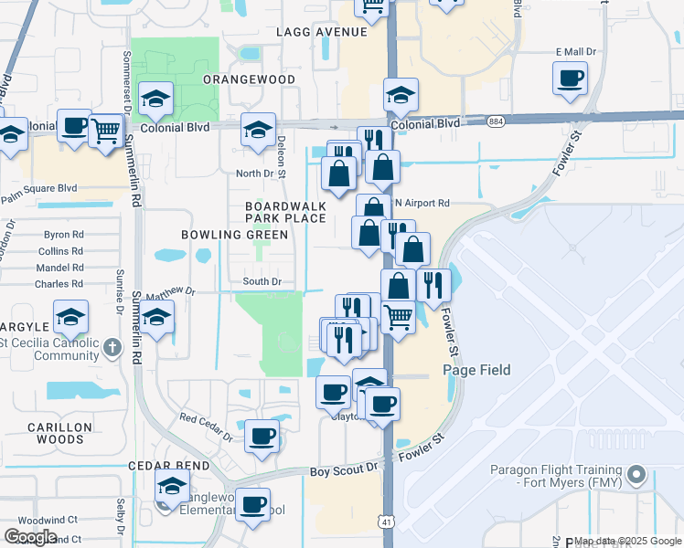 map of restaurants, bars, coffee shops, grocery stores, and more near 4790 South Cleveland Avenue in Fort Myers