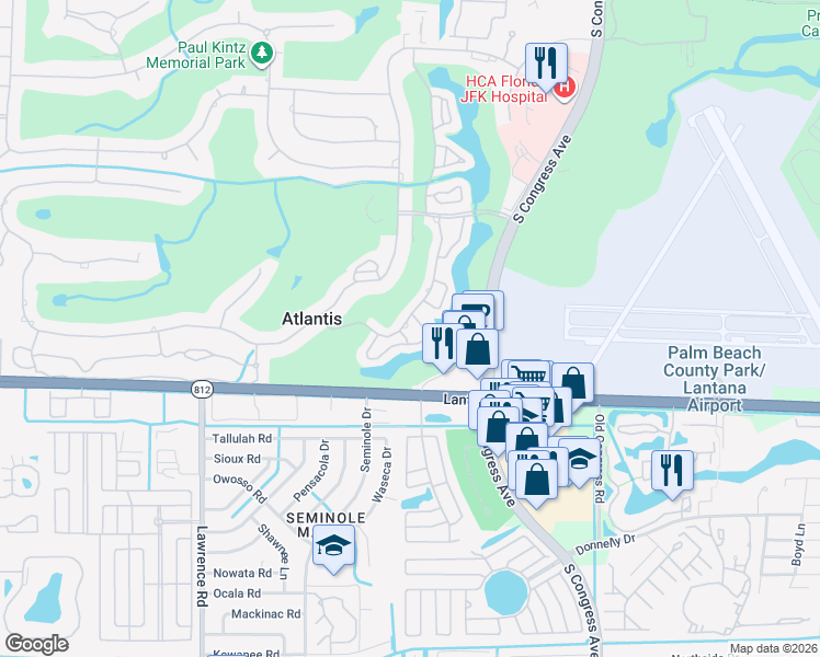 map of restaurants, bars, coffee shops, grocery stores, and more near 392 Villa Drive South in Lake Worth