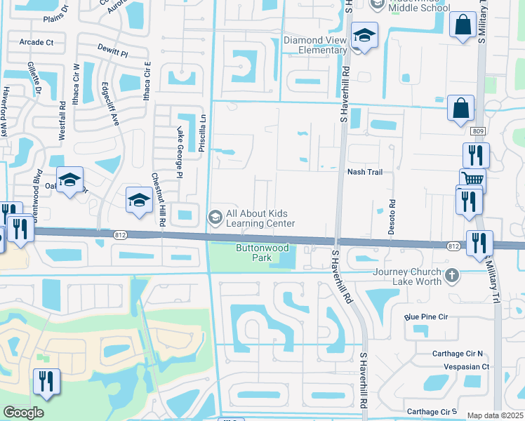 map of restaurants, bars, coffee shops, grocery stores, and more near 5781 Monterra Club Drive in Lake Worth