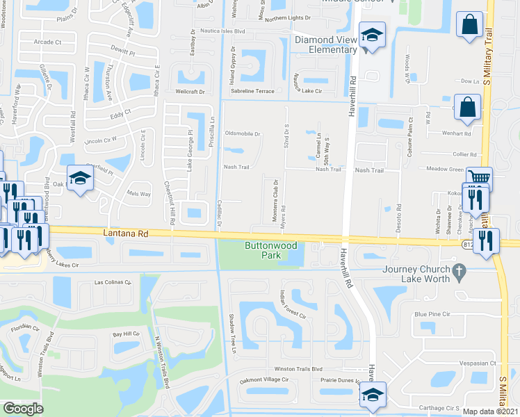 map of restaurants, bars, coffee shops, grocery stores, and more near 5961 Monterra Club Drive in Lake Worth