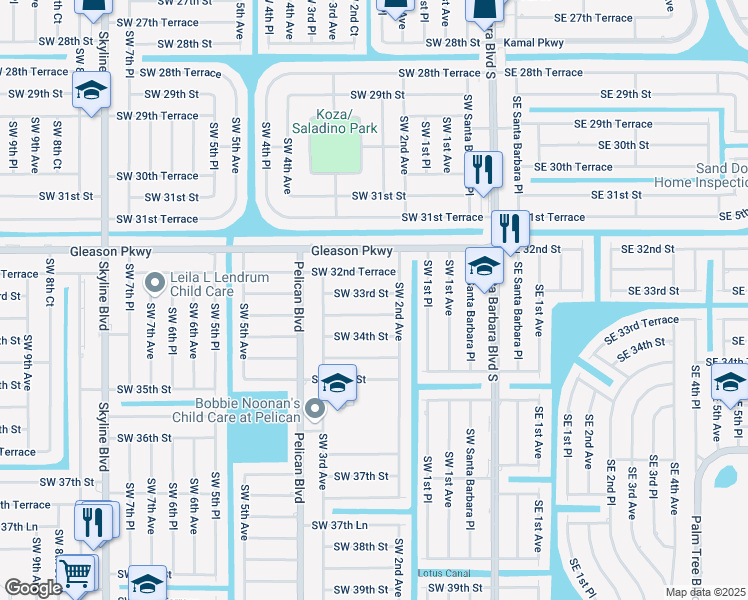map of restaurants, bars, coffee shops, grocery stores, and more near 220 Southwest 33rd Street in Cape Coral