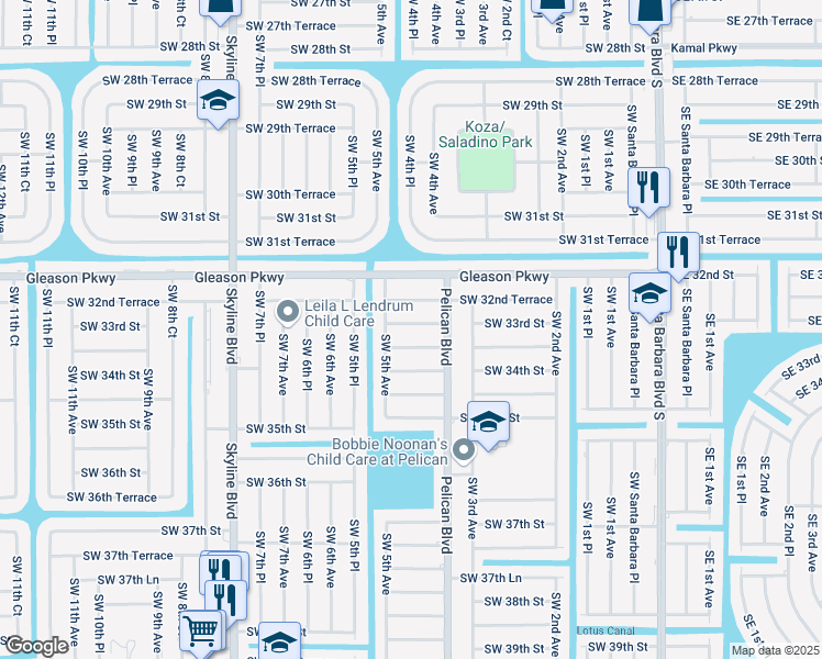 map of restaurants, bars, coffee shops, grocery stores, and more near 420 Southwest 33rd Street in Cape Coral