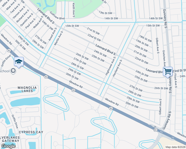 map of restaurants, bars, coffee shops, grocery stores, and more near 4629 28th Street Southwest in Lehigh Acres