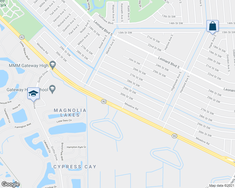 map of restaurants, bars, coffee shops, grocery stores, and more near 4717 30th Street Southwest in Lehigh Acres