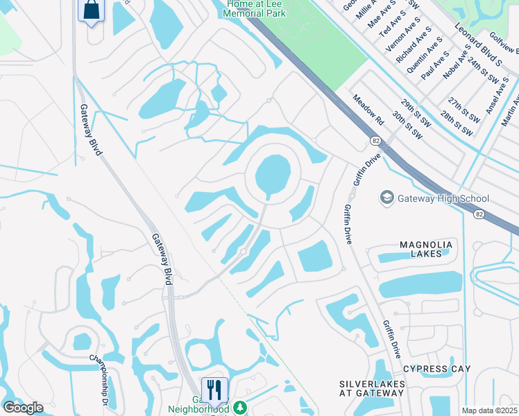 map of restaurants, bars, coffee shops, grocery stores, and more near 10195 Avalon Lake Circle in Fort Myers