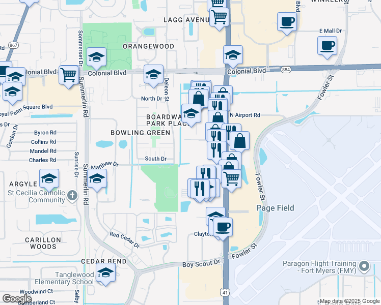 map of restaurants, bars, coffee shops, grocery stores, and more near 4790 South Cleveland Avenue in Fort Myers