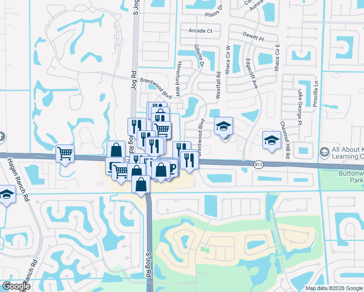 map of restaurants, bars, coffee shops, grocery stores, and more near 5872 Westfall Road in Lake Worth