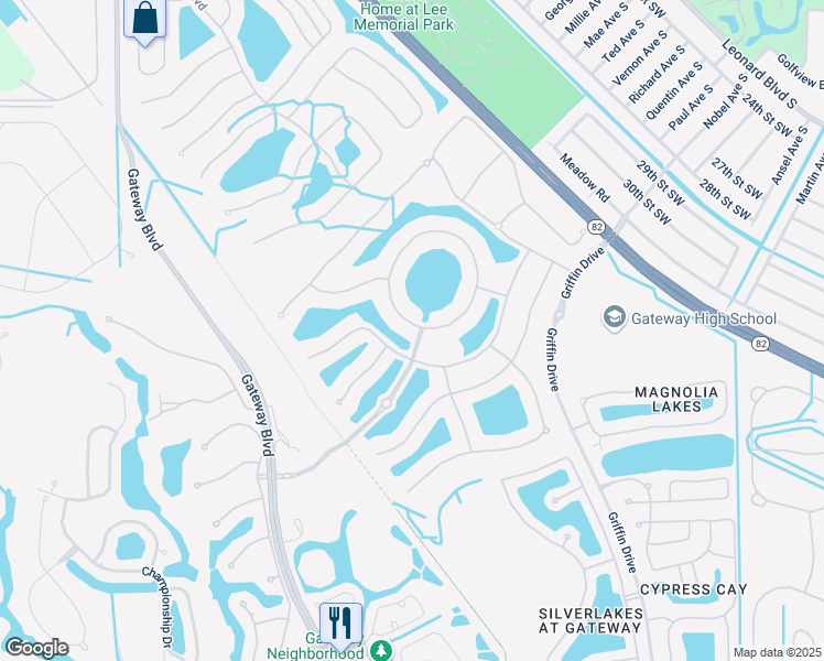 map of restaurants, bars, coffee shops, grocery stores, and more near 10195 Avalon Lake Circle in Fort Myers