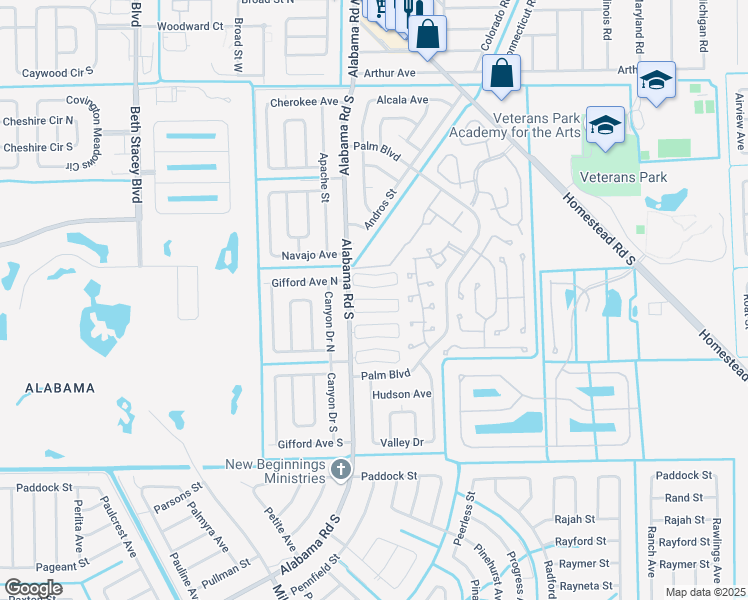 map of restaurants, bars, coffee shops, grocery stores, and more near Hamlin Court in Lehigh Acres
