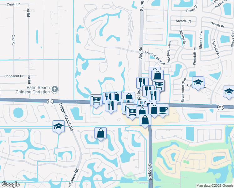 map of restaurants, bars, coffee shops, grocery stores, and more near 5641 Fountains Drive South in Lake Worth