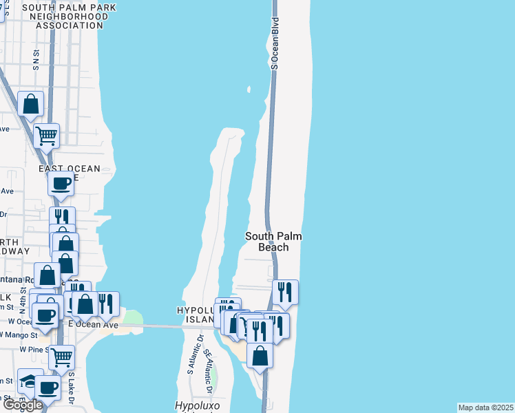 map of restaurants, bars, coffee shops, grocery stores, and more near 3555 South Ocean Boulevard in South Palm Beach