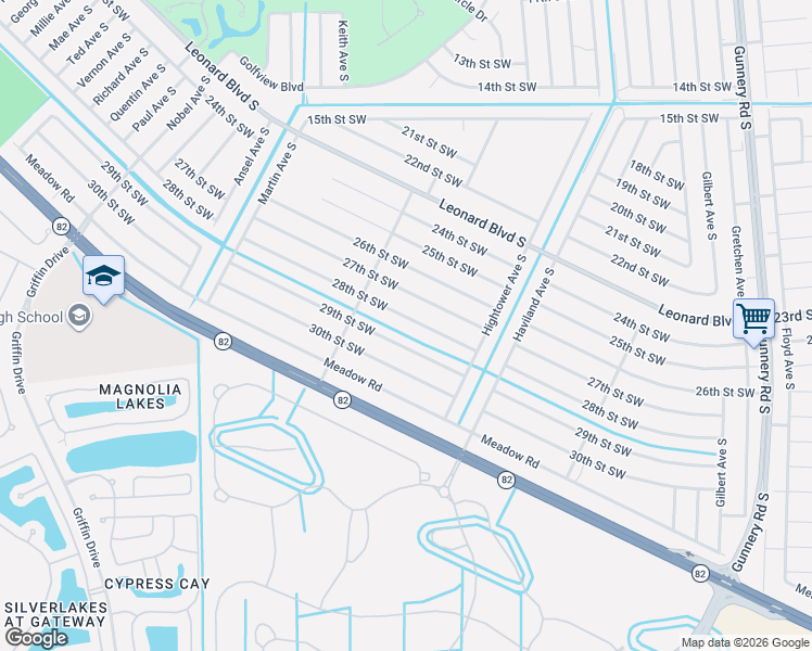 map of restaurants, bars, coffee shops, grocery stores, and more near 4629 28th Street Southwest in Lehigh Acres