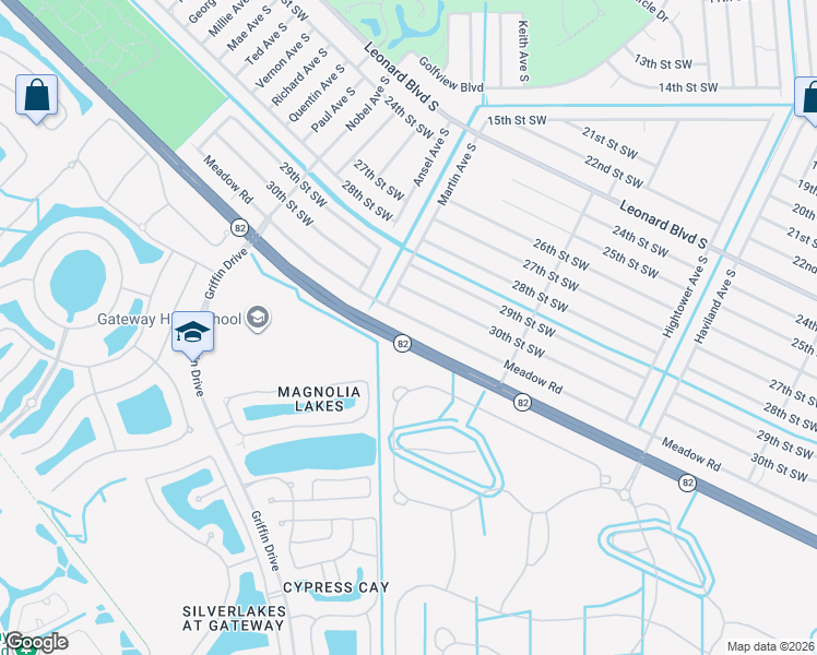 map of restaurants, bars, coffee shops, grocery stores, and more near 722 Meadow Road in Lehigh Acres
