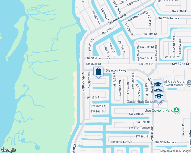 map of restaurants, bars, coffee shops, grocery stores, and more near 2826 Southwest 33rd Street in Cape Coral