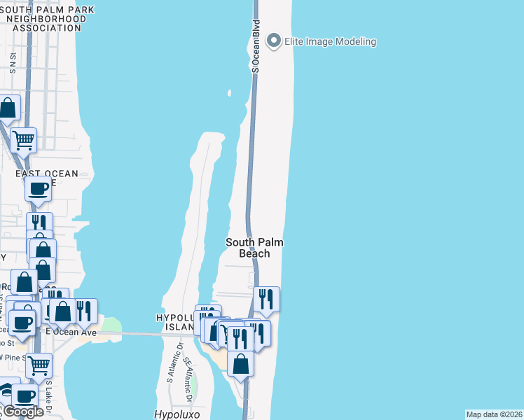 map of restaurants, bars, coffee shops, grocery stores, and more near 3546 South Ocean Boulevard in South Palm Beach