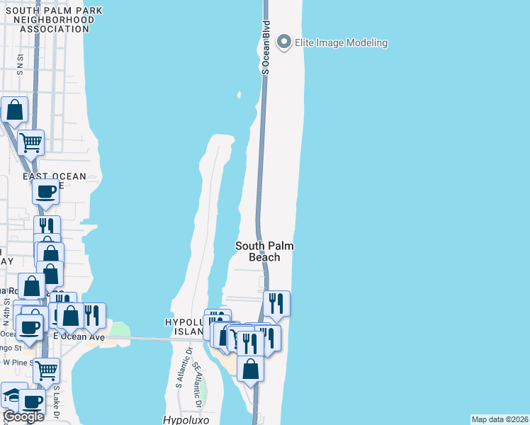 map of restaurants, bars, coffee shops, grocery stores, and more near 3546 South Ocean Boulevard in South Palm Beach