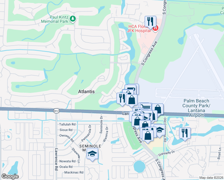 map of restaurants, bars, coffee shops, grocery stores, and more near 392 Villa Drive South in Lake Worth