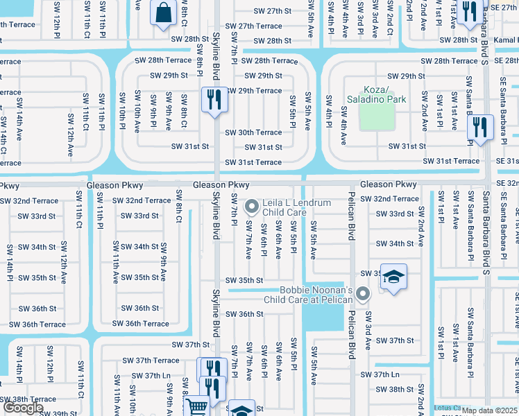 map of restaurants, bars, coffee shops, grocery stores, and more near 3305 Southwest 7th Avenue in Cape Coral