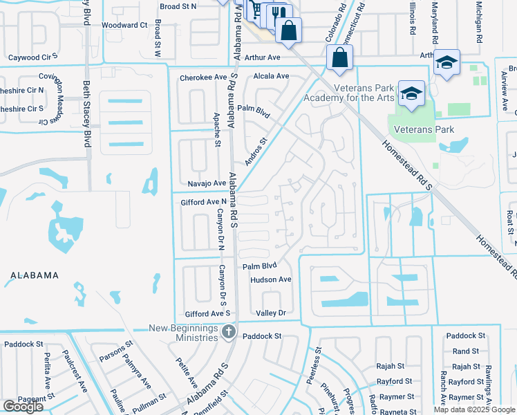 map of restaurants, bars, coffee shops, grocery stores, and more near 52 Hamlin Court in Lehigh Acres