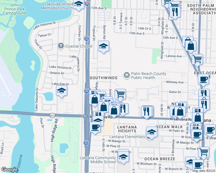 map of restaurants, bars, coffee shops, grocery stores, and more near in Lantana