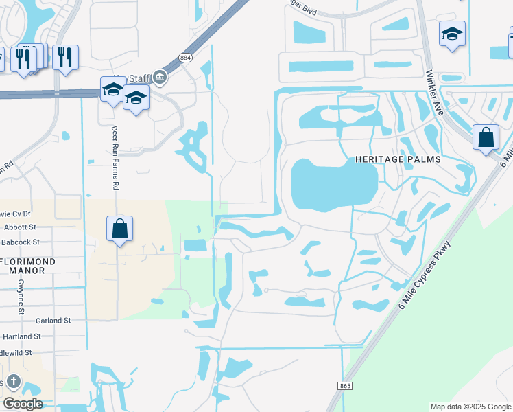 map of restaurants, bars, coffee shops, grocery stores, and more near 3956 Black Eagle Lane in Fort Myers
