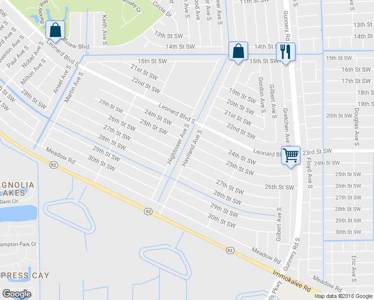 map of restaurants, bars, coffee shops, grocery stores, and more near 2404 Haviland Avenue South in Lehigh Acres