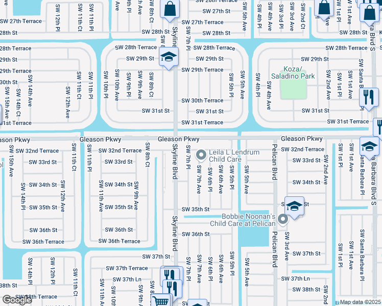 map of restaurants, bars, coffee shops, grocery stores, and more near 3206 Southwest 7th Place in Cape Coral