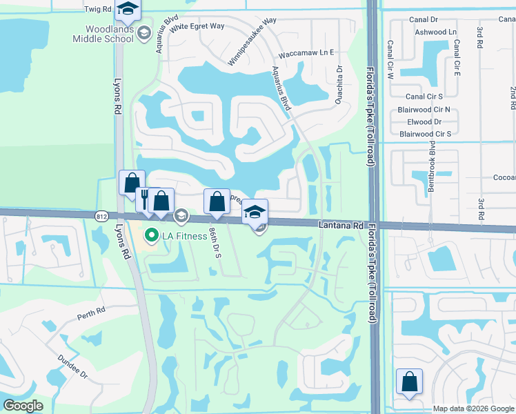 map of restaurants, bars, coffee shops, grocery stores, and more near 8443 Myakka Court in Lake Worth