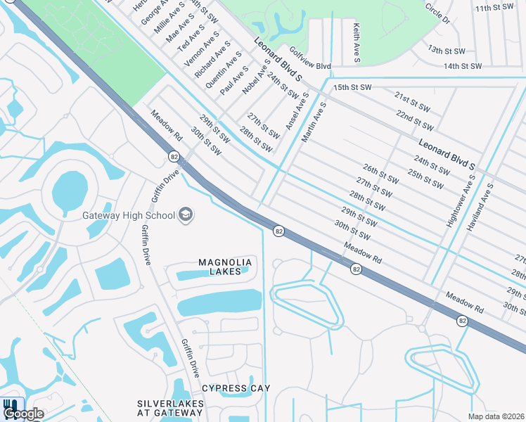 map of restaurants, bars, coffee shops, grocery stores, and more near 702 Meadow Road in Lehigh Acres