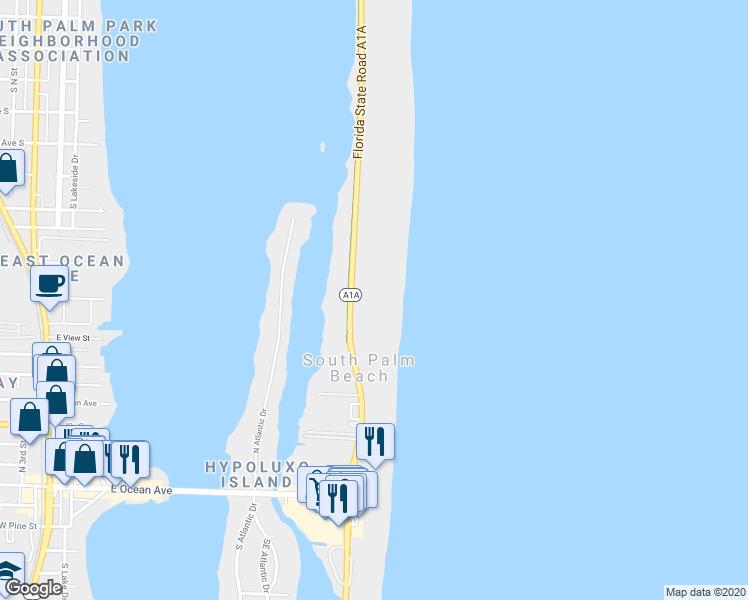 map of restaurants, bars, coffee shops, grocery stores, and more near 3546 South Ocean Boulevard in South Palm Beach