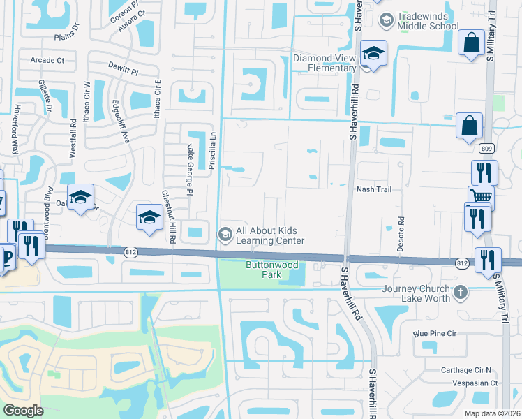 map of restaurants, bars, coffee shops, grocery stores, and more near 5903 Monterra Club Drive in Lake Worth