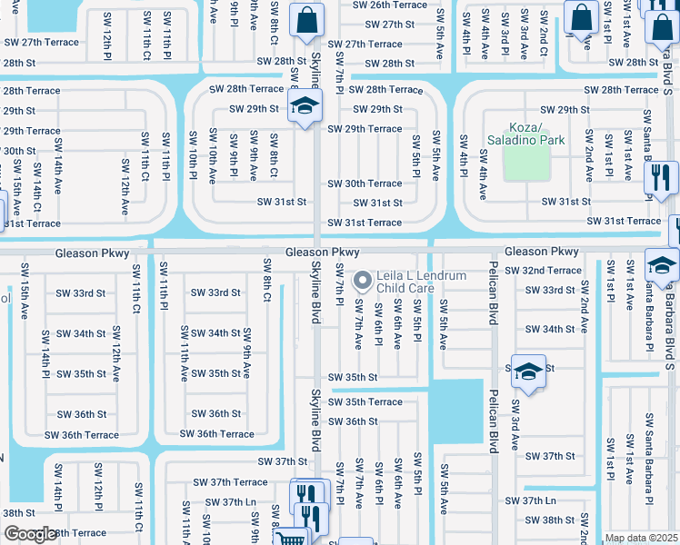 map of restaurants, bars, coffee shops, grocery stores, and more near 3206 Southwest 7th Place in Cape Coral