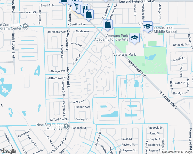 map of restaurants, bars, coffee shops, grocery stores, and more near 10655 Jacatree Court in Lehigh Acres