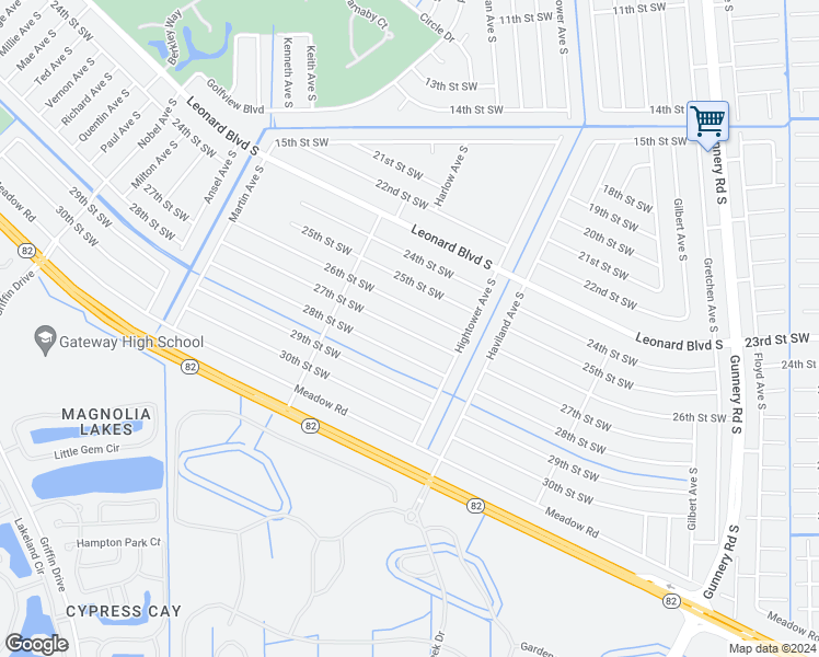 map of restaurants, bars, coffee shops, grocery stores, and more near 4626 27th Street Southwest in Lehigh Acres