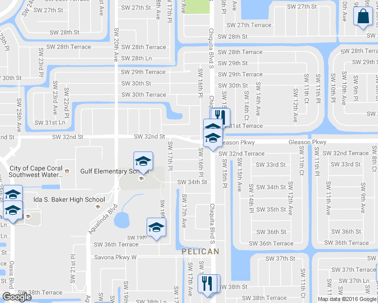 map of restaurants, bars, coffee shops, grocery stores, and more near 1710 Southwest 32nd Terrace in Cape Coral